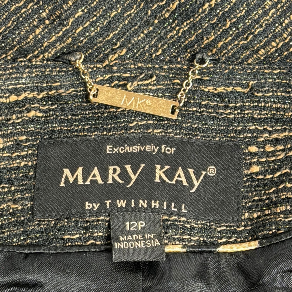 Mary Kay by Twin Hill Tweed Peplum Blazer Jacket Black/Gold Womens Petite Sz 12P - Picture 7 of 12